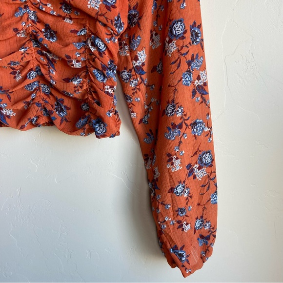 Free People Final Rose Deep V-Neck Balloon Sleeve Ruched Top Size XS - Picture 8 of 8